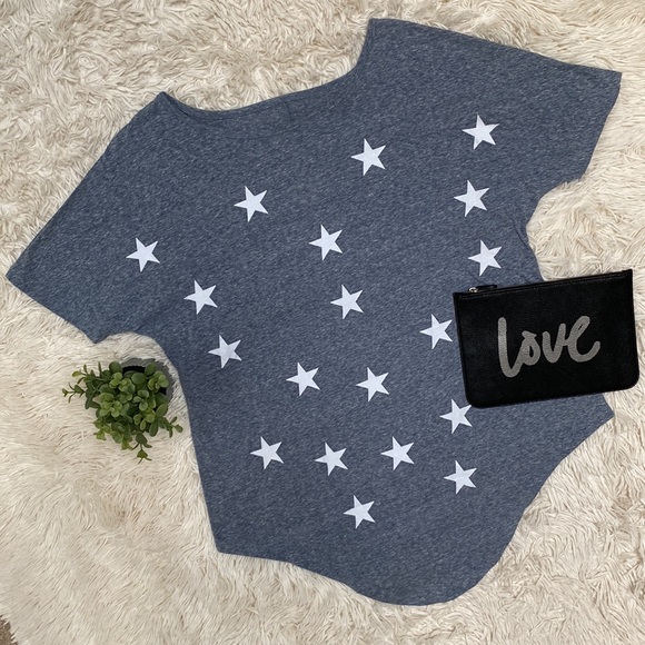 🎉HP🎉 Boutique Star Hi Lo Tie Top 💗 Heathered Blue & White - Picture 2 of 14